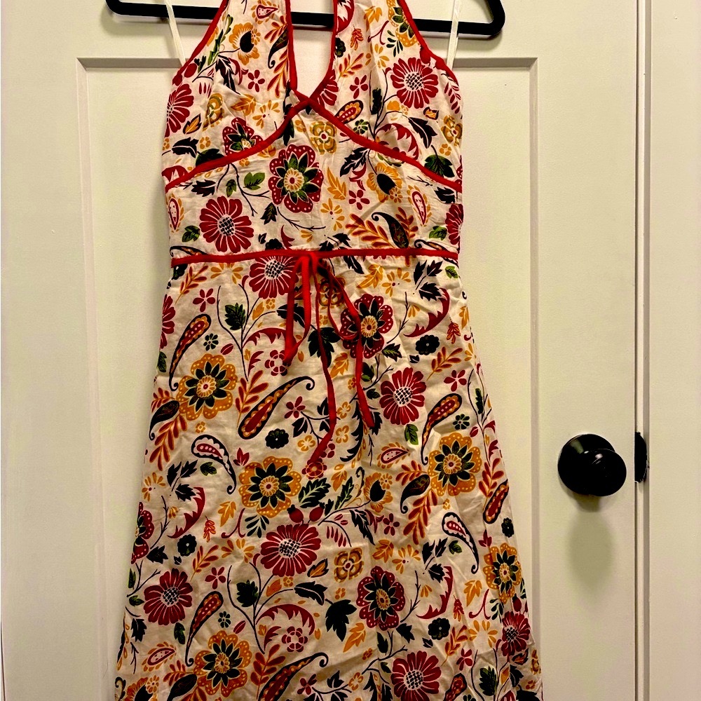 Red and Pink Halter Sundress Midi